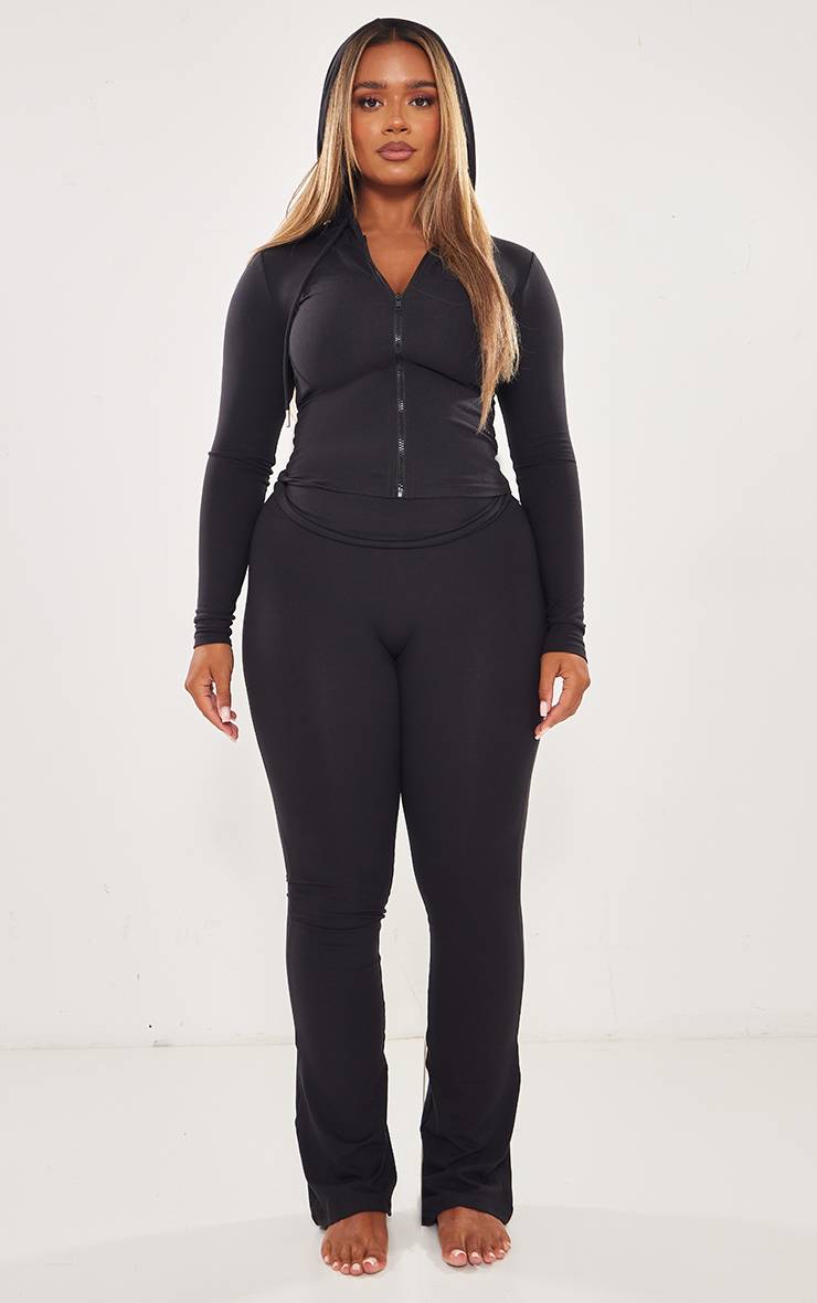 Noir Pantalon Évasé Taille Haute Sculptant À Rabat Shape Stretch