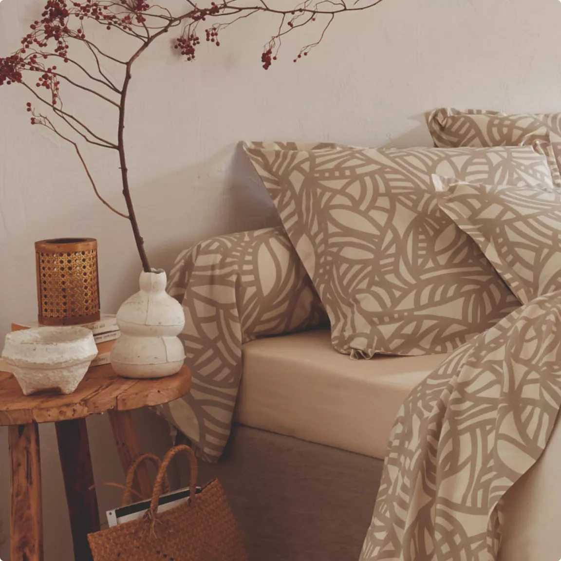 Taie de traversin coton lavé (L200 cm) Séréna Beige