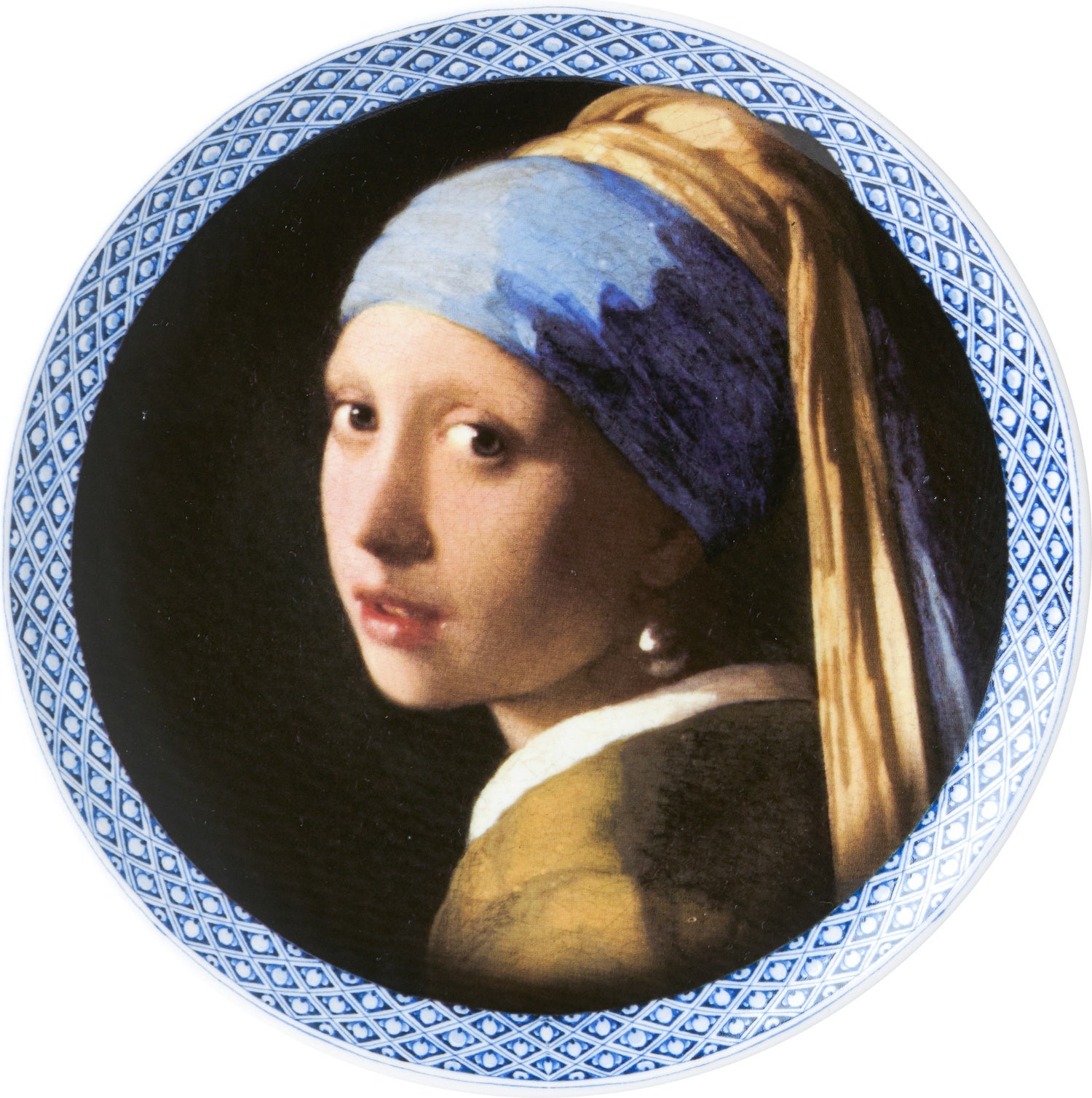 Heinen Delfts Blauw wandbord Meisje Met De Parel blauw D 20,5 H 2,5 cm