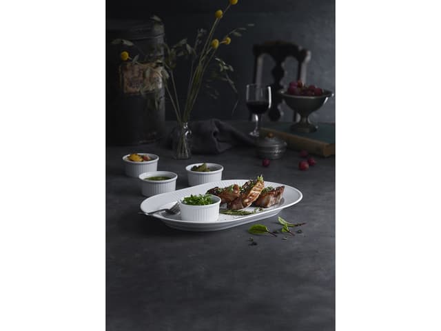 Pillivuyt Plissé Serveringsfad ovalt 36 x 25 cm Hvid