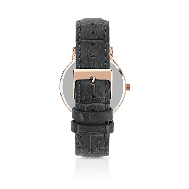 Montre homme dorée rose bracelet cuir gris foncé