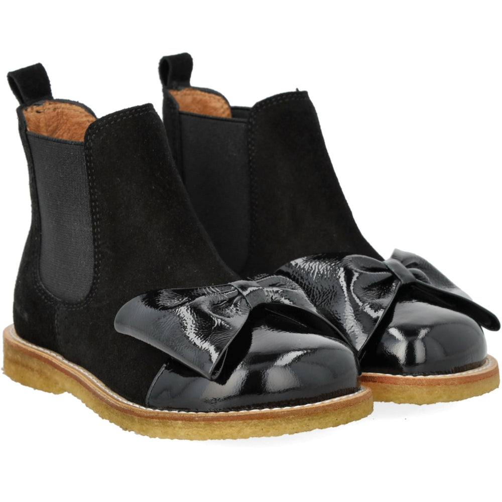 Køb Angulus Black/Black Elastic Chelsea Støvle Med Laksnude- Og Sløjfe