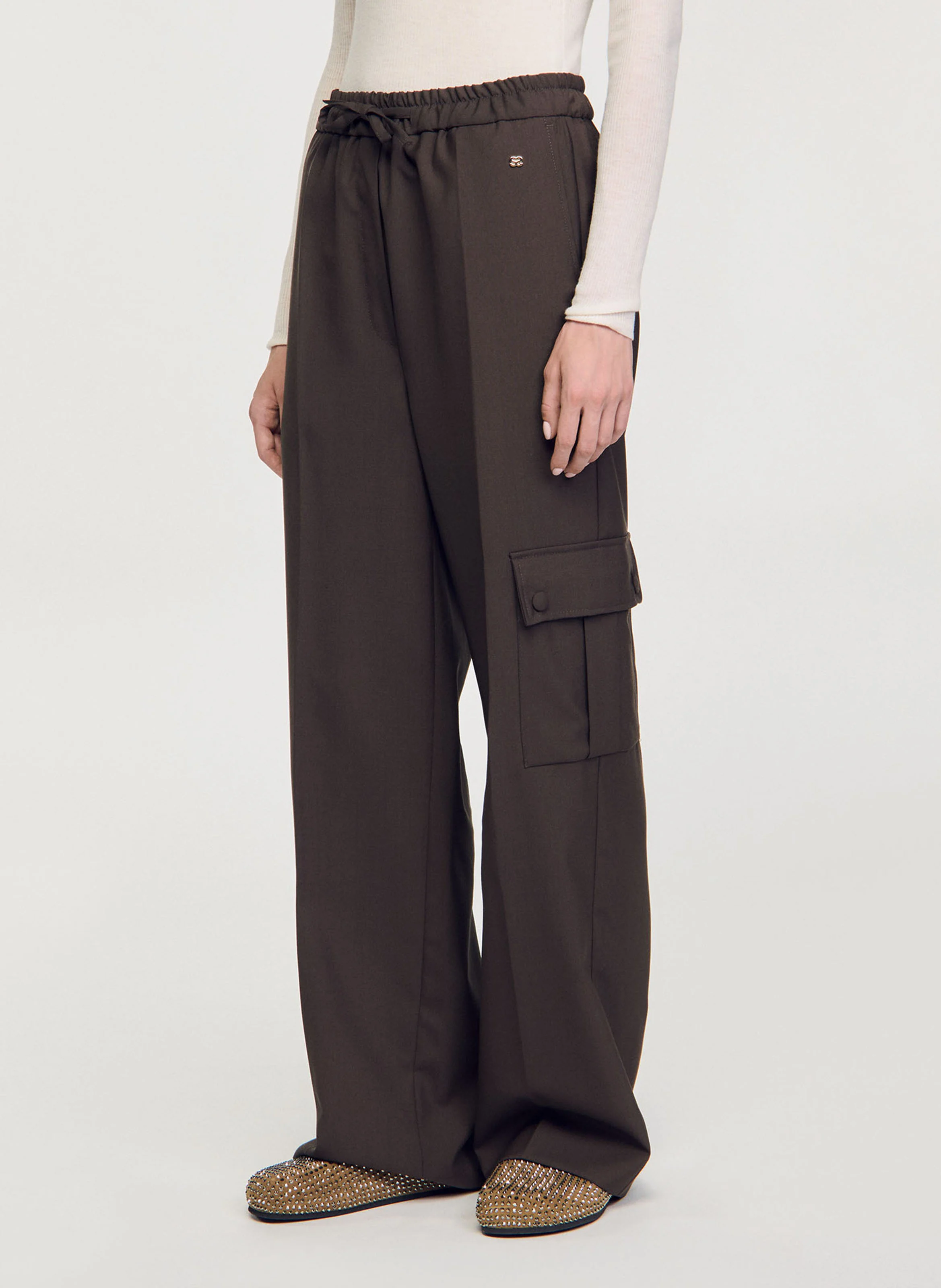 Pantalon droit en laine mélangée | Marron