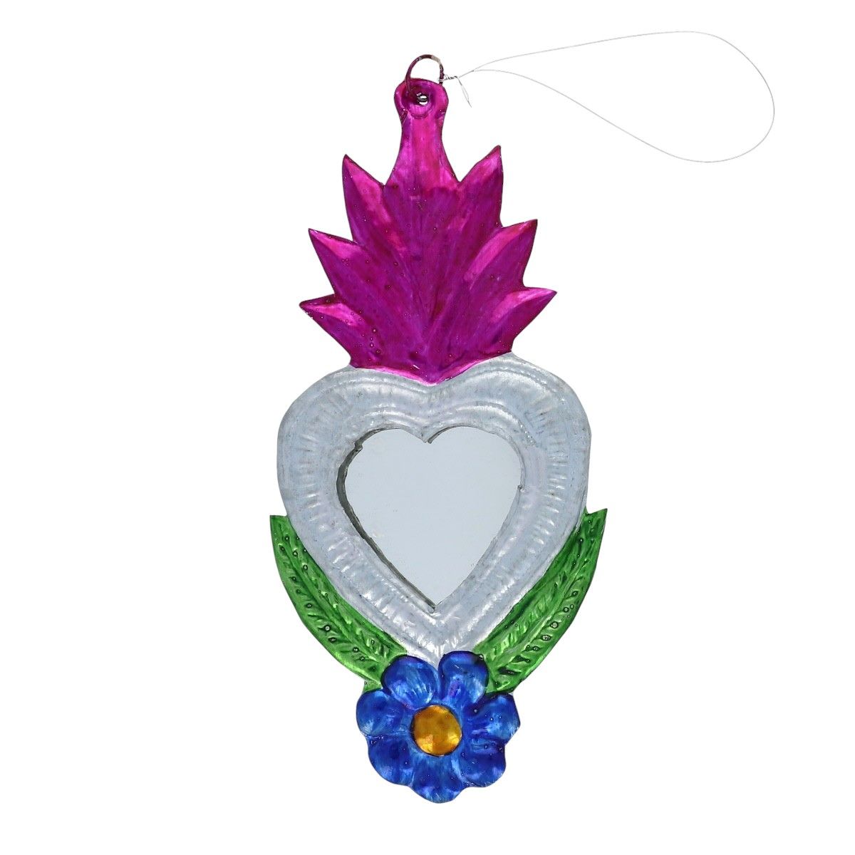 Petit miroir ex-voto argent et fleur bleue Pondie Chérie