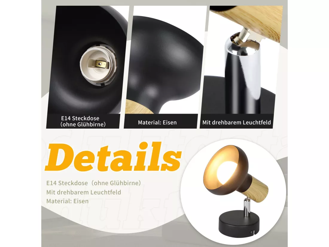 NETTLIFE Spot de plafond vintage E14 abat-jour industriel en fer spot pivotant pour chambre à coucher couloir salon