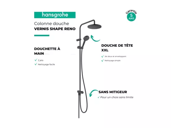 Colonne de douche ou bain douche sans mitigeur HANSGROHE Vernis Blend 200 noir mat