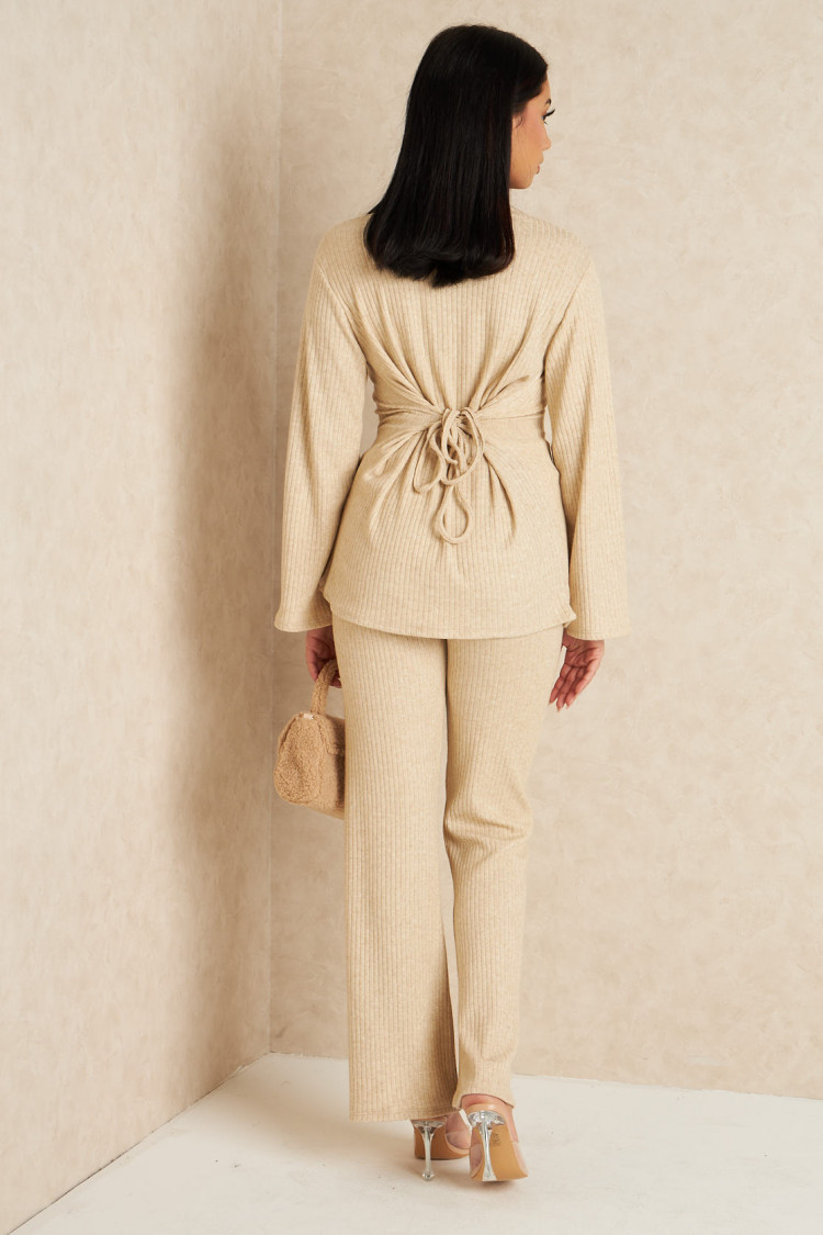Ensemble 2 pièces ajustable ficelle dans le dos pull + pantalon beige