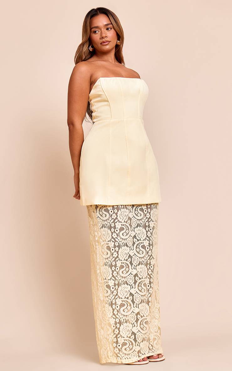 Butter Yellow Robe Maxi Shape Structurée Ligne A À Ourlet En Dentelle