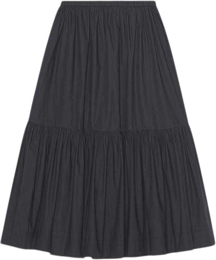 Ganni Cotton Poplin Maxi Flounce Skirt Black