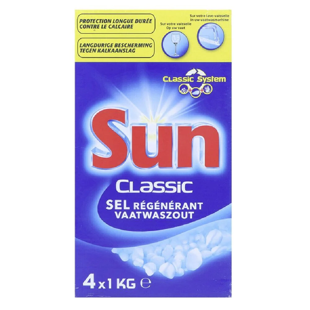 Lot de 4 boîtes de sel régénérant lave-vaisselle Sun Classic 1kg