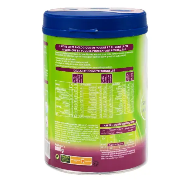 Leite de crescimento orgânico France Bébé Nutrition, 3ª etapa, 800g