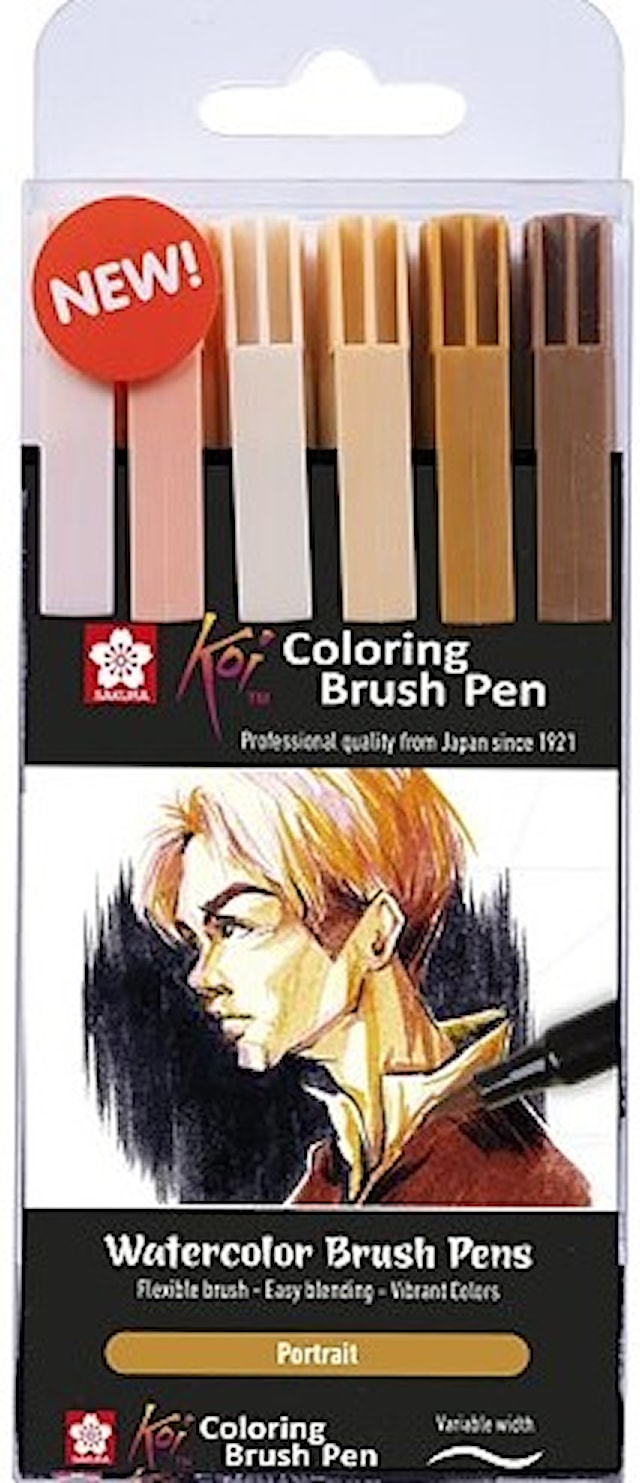 Sakura Koi Coloring Brush Pen Hudtoner Portrett 6-sett