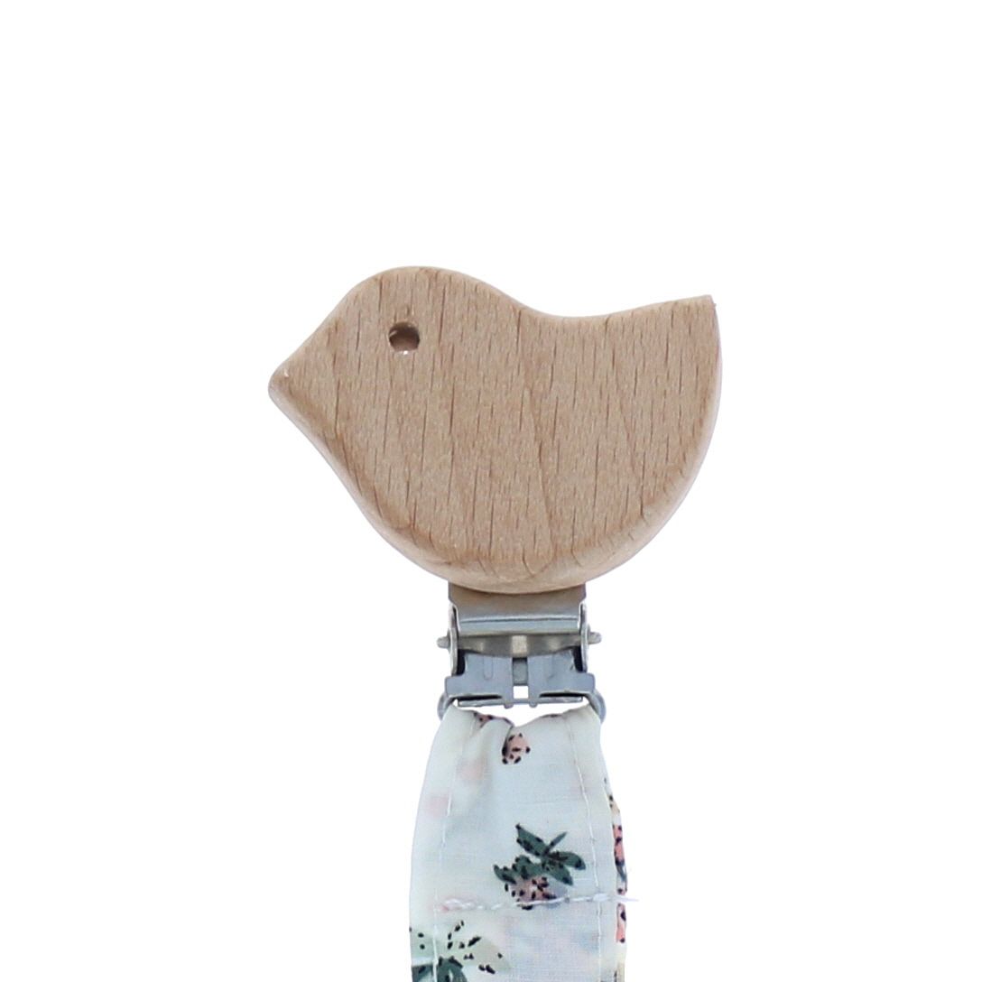Attache tétine oiseau fleurs Amande