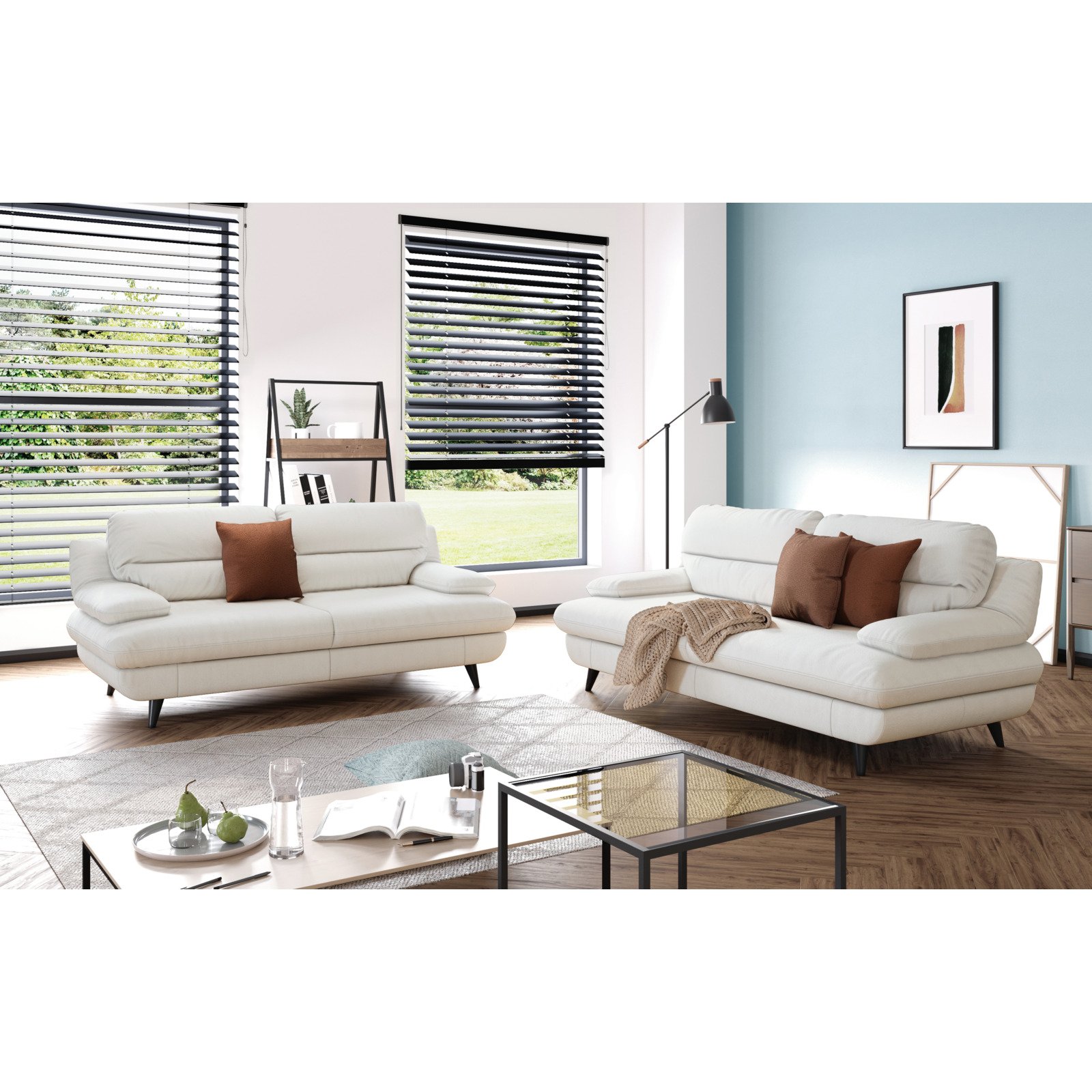 3er-Sofa Pike Leder bianco