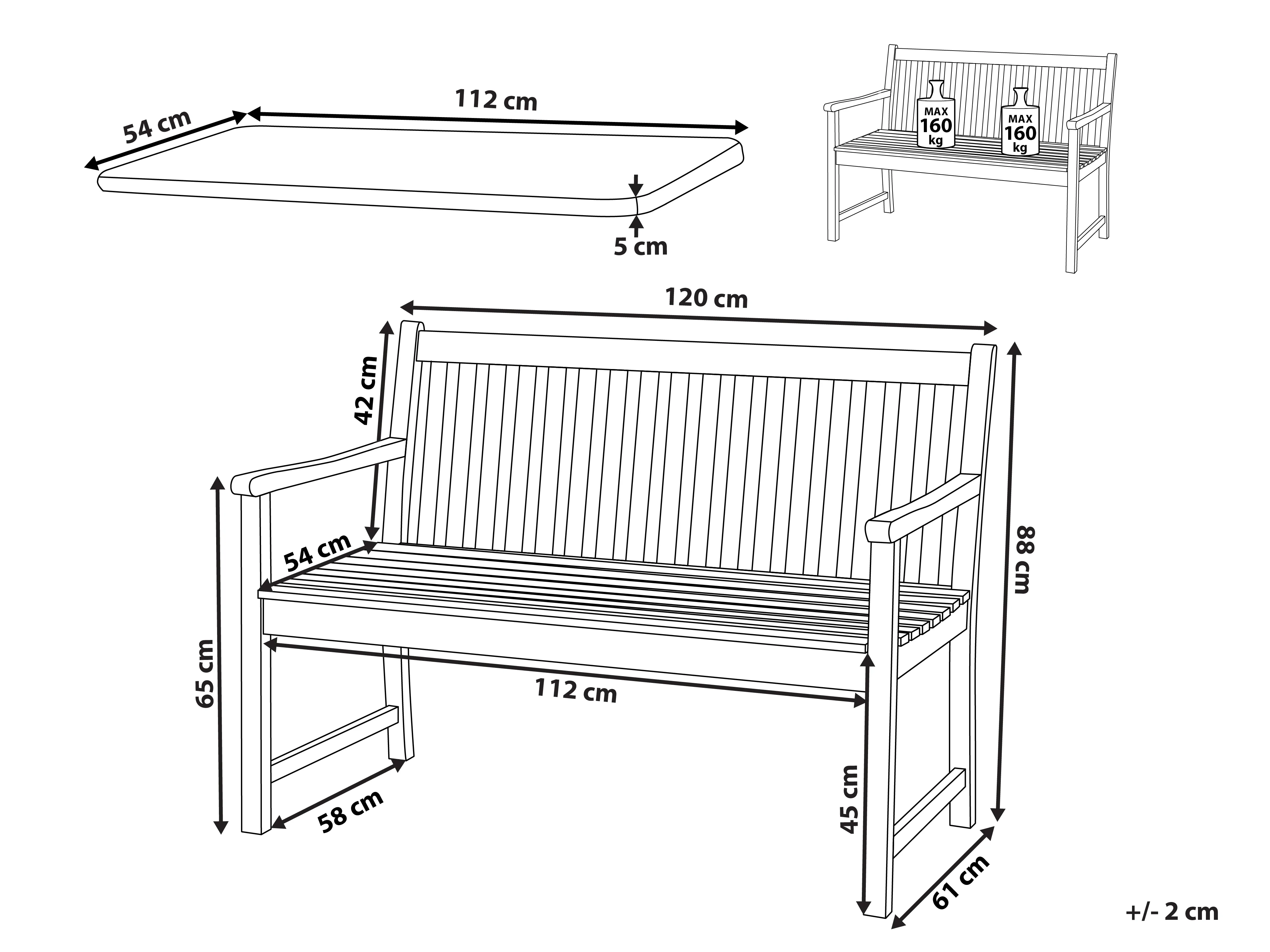 Tuinbank met zitkussen VIVARA 120 cm Gecertificeerd acaciahout Marineblauw