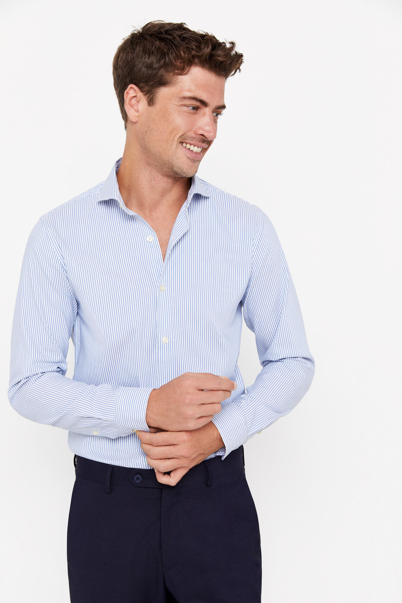 Camisa listrada Coolmax™ de corte justo