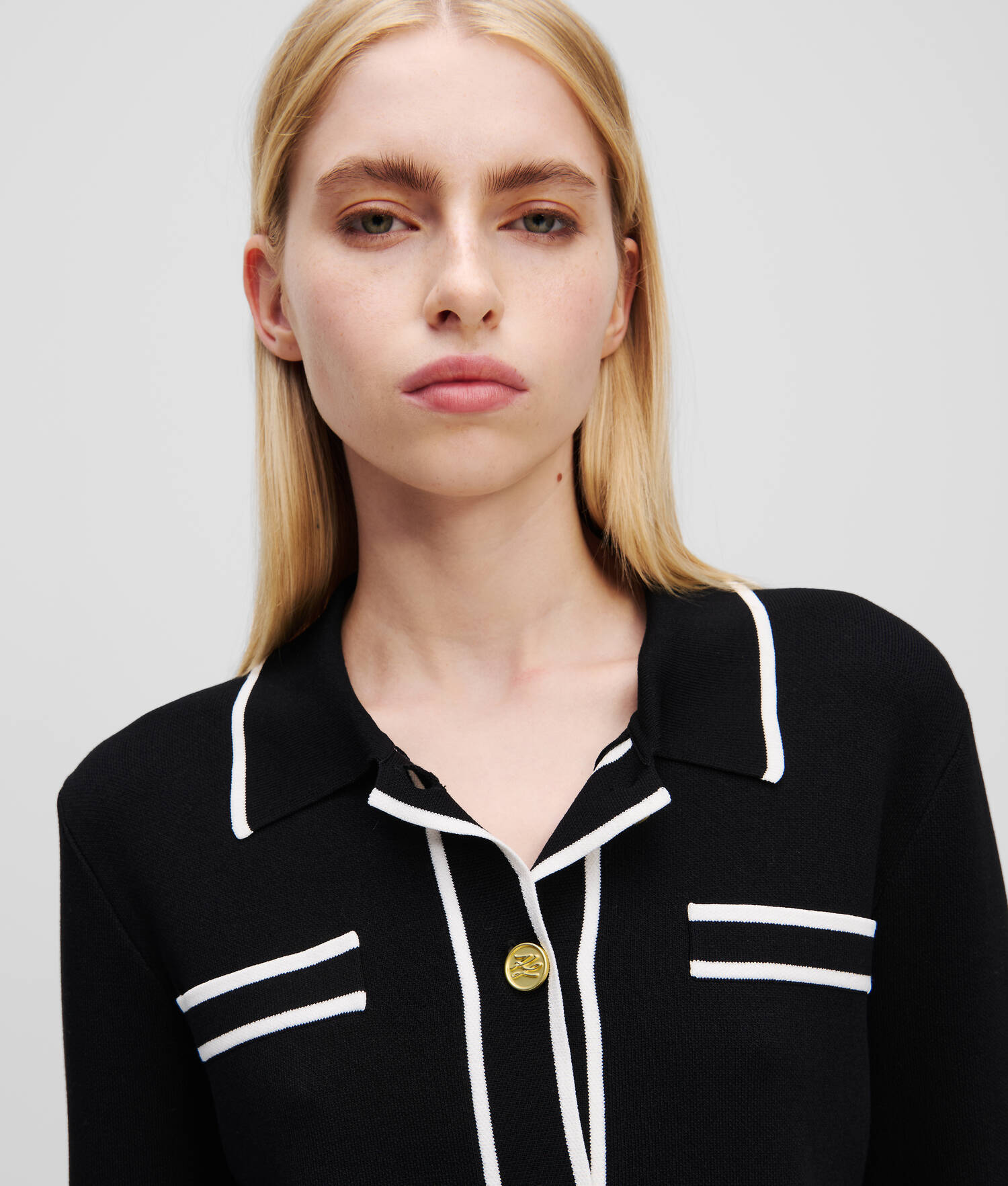 CARDIGAN PASSEPOILÉ KARL ESSENTIAL - Blanc/Noir