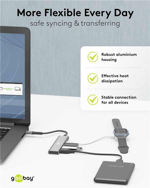 Slim 4-Port USB-C Multiport Adapter HUB mit 3x USB 3.2 / 1x USB-C 5 Gbit/s (76562) - Hellgrau
