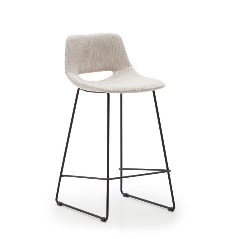 Kave Home Zahara barkruk H76 zwart onderstel, beige