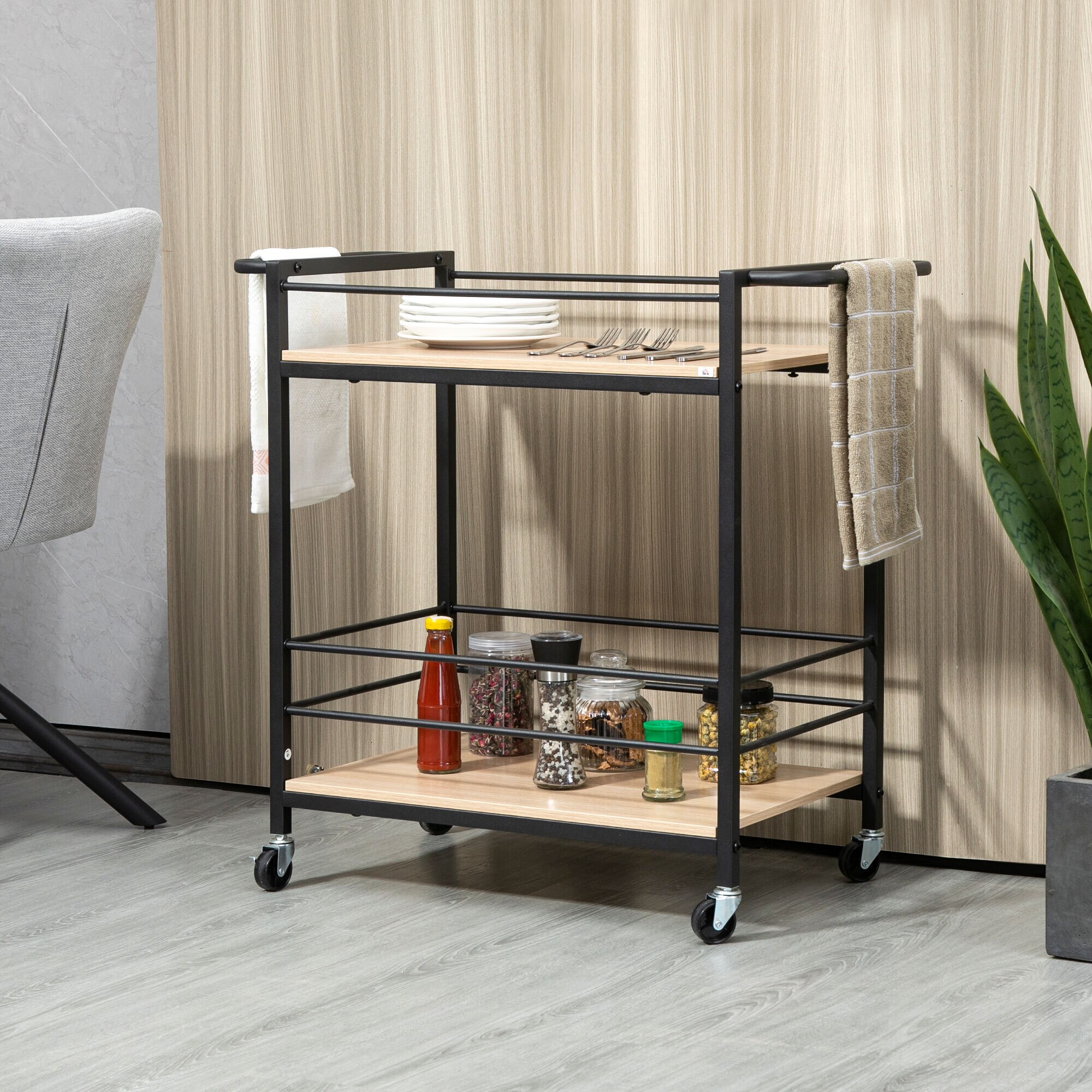 HOMCOM Küchenwagen mit Rollen natur 82L x 40B x 75H cm