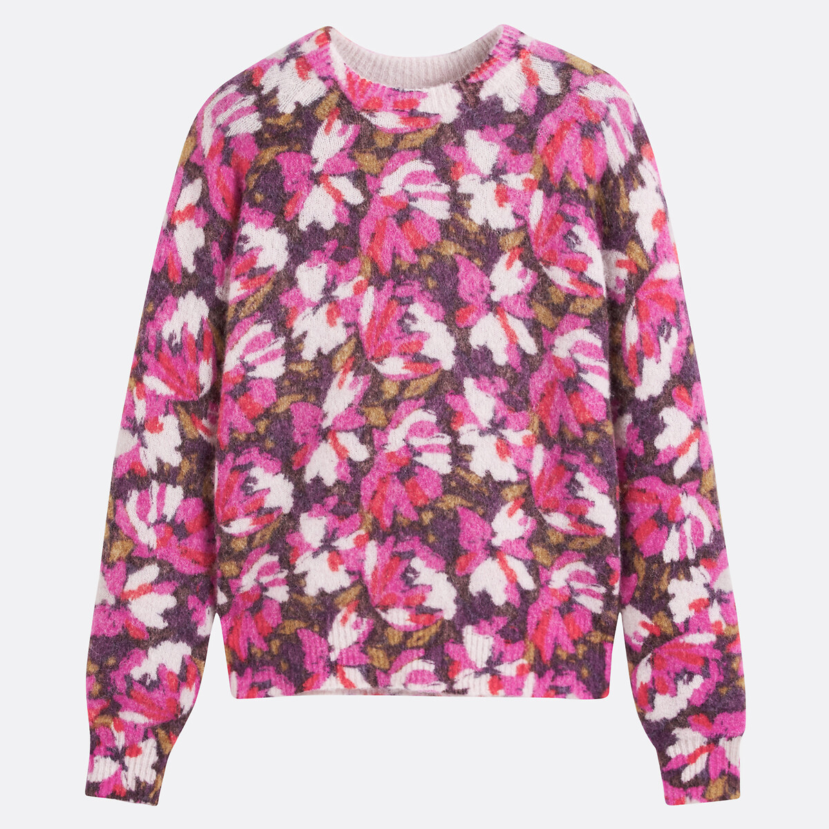 COLEÇÕES LA REDOUTE<br>Suéter com estampa floral e gola redonda em mistura de alpaca