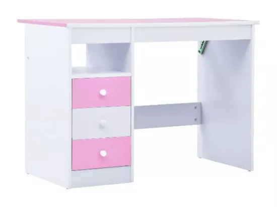 Bureau enfant inclinable 3 tiroirs bois rose et blanc Sunny