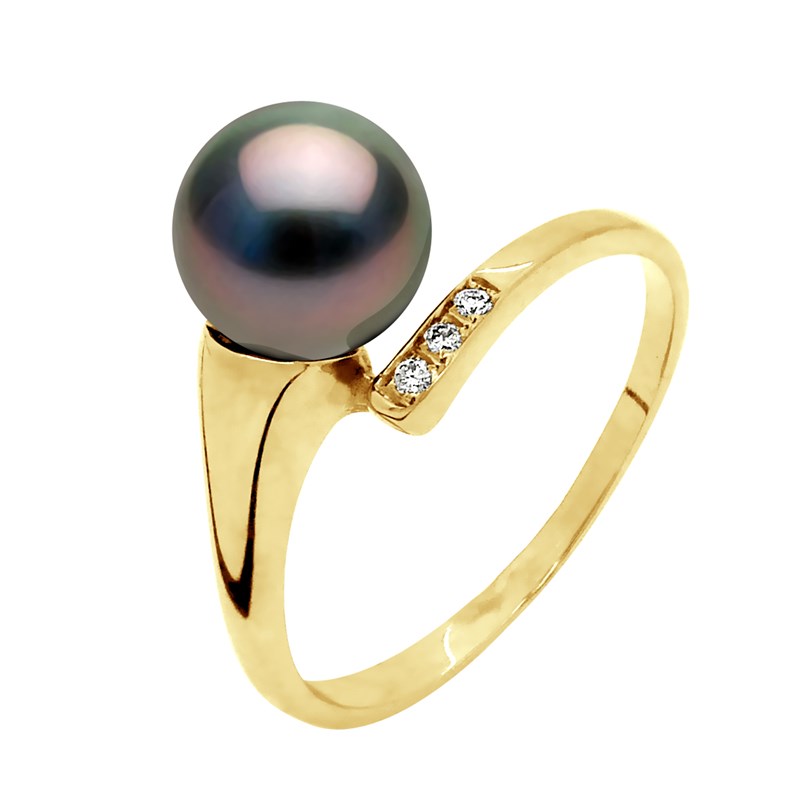 Bague Stella Jonc Perle de Tahiti 8-9 mm & Diamant - Or Jaune