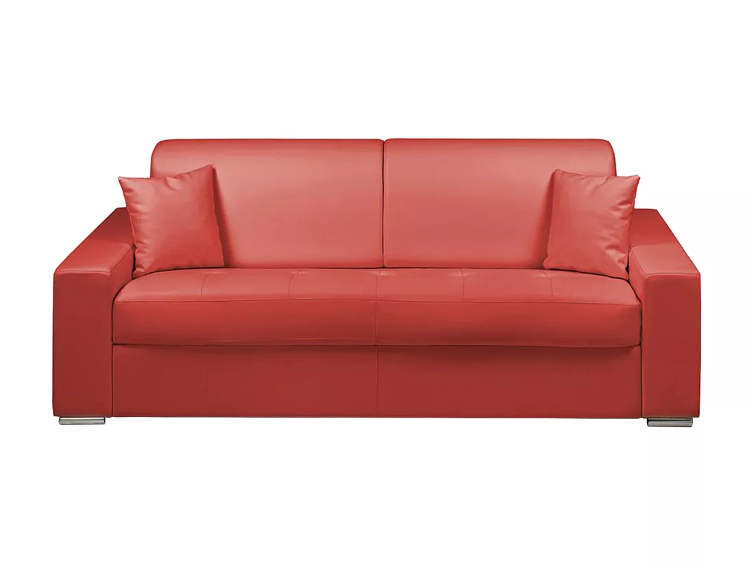 Canapé 4 places convertible express en simili EMIR - Rouge - Couchage à lattes larges 160 cm - Matelas 18 cm