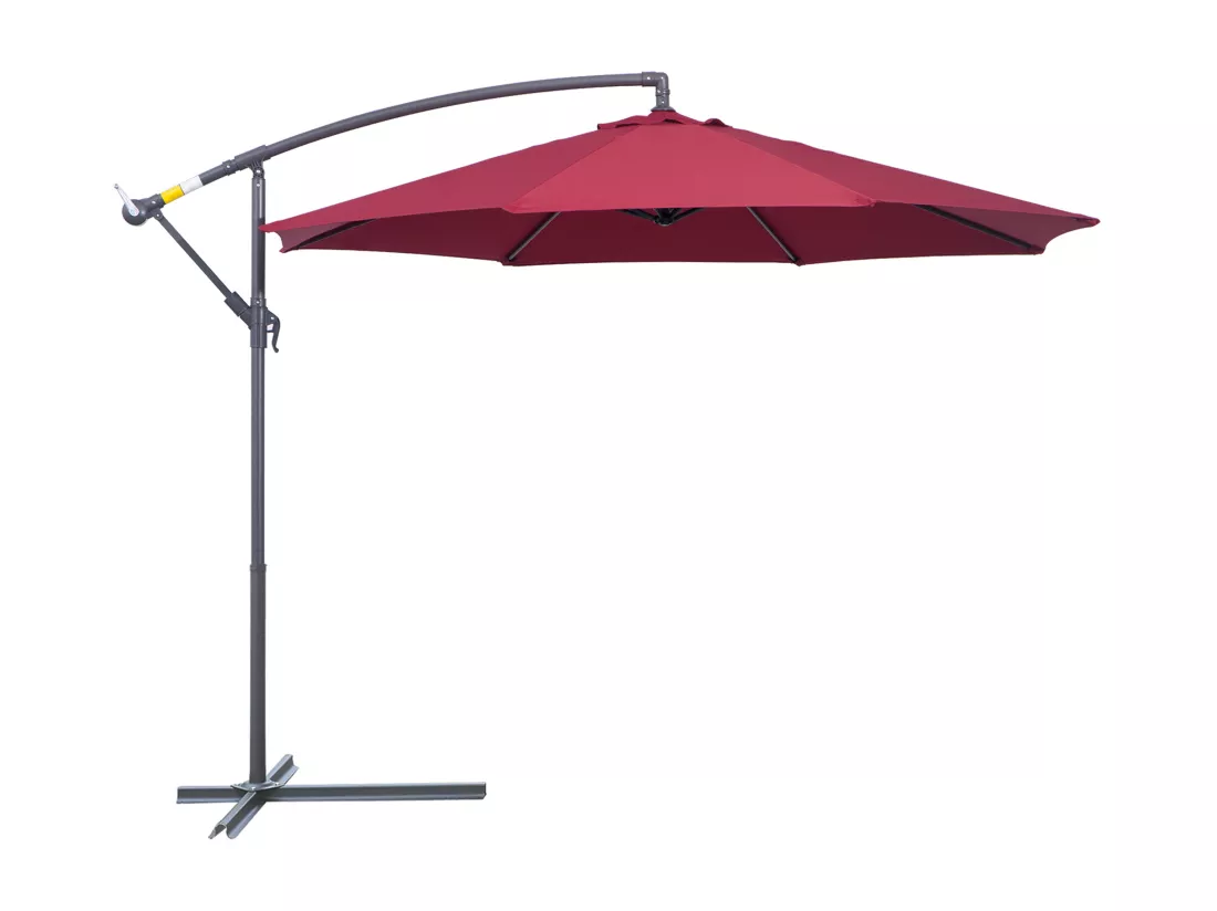 Parasol déporté octogonal à manivelle inclinable manivelle avec pied en acier diamètre 3 m rouge