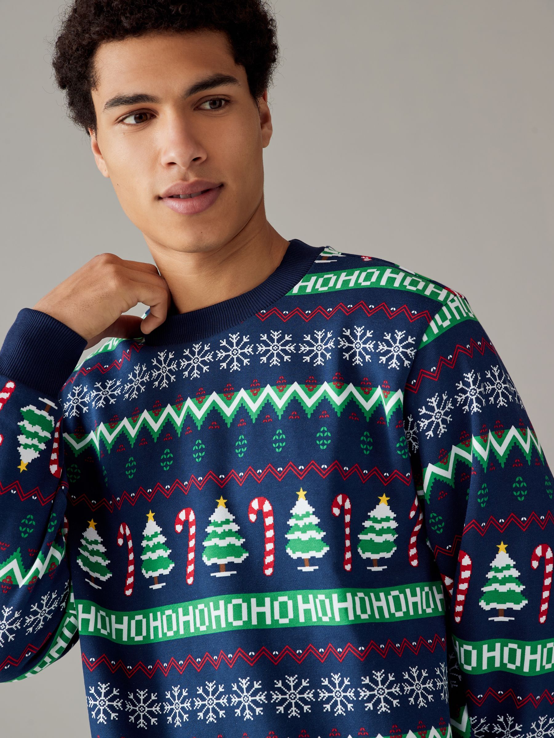 Blauw/Groen - Kerstsweatshirt met ronde hals