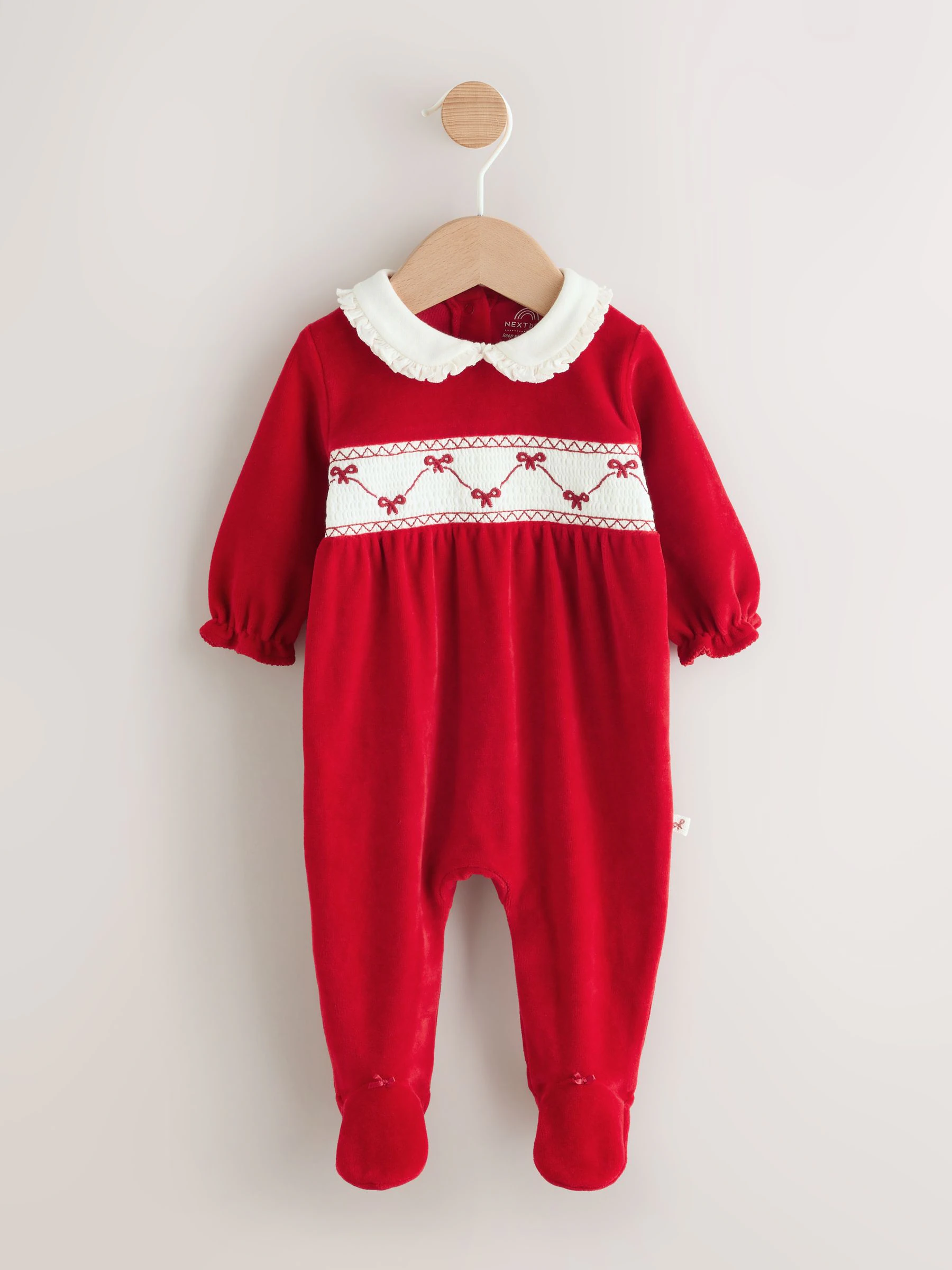 Rode strik - Velours babypyjama (0mnd-2jr)
