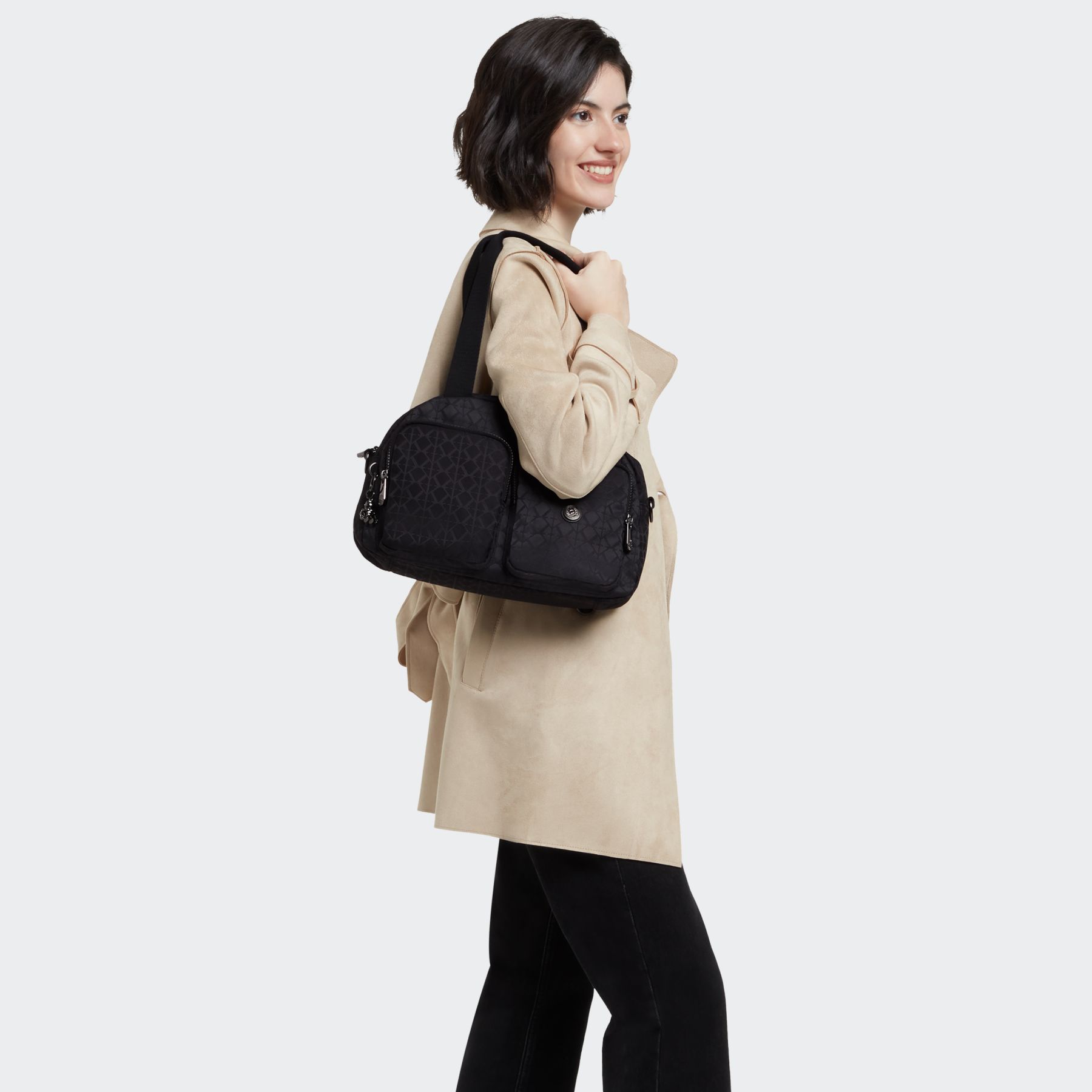 COOL DEFEA Sac Épaule Taille Moyenne avec Sangle Détachable - Signature Black QVC