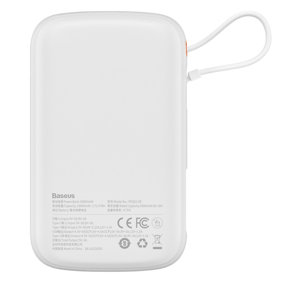 (22.5W) 10000mAh USB A / USB C Powerbank Power Delivery Ladegerät inkl. USB C Ladekabel mit LED Anzeige - Weiss
