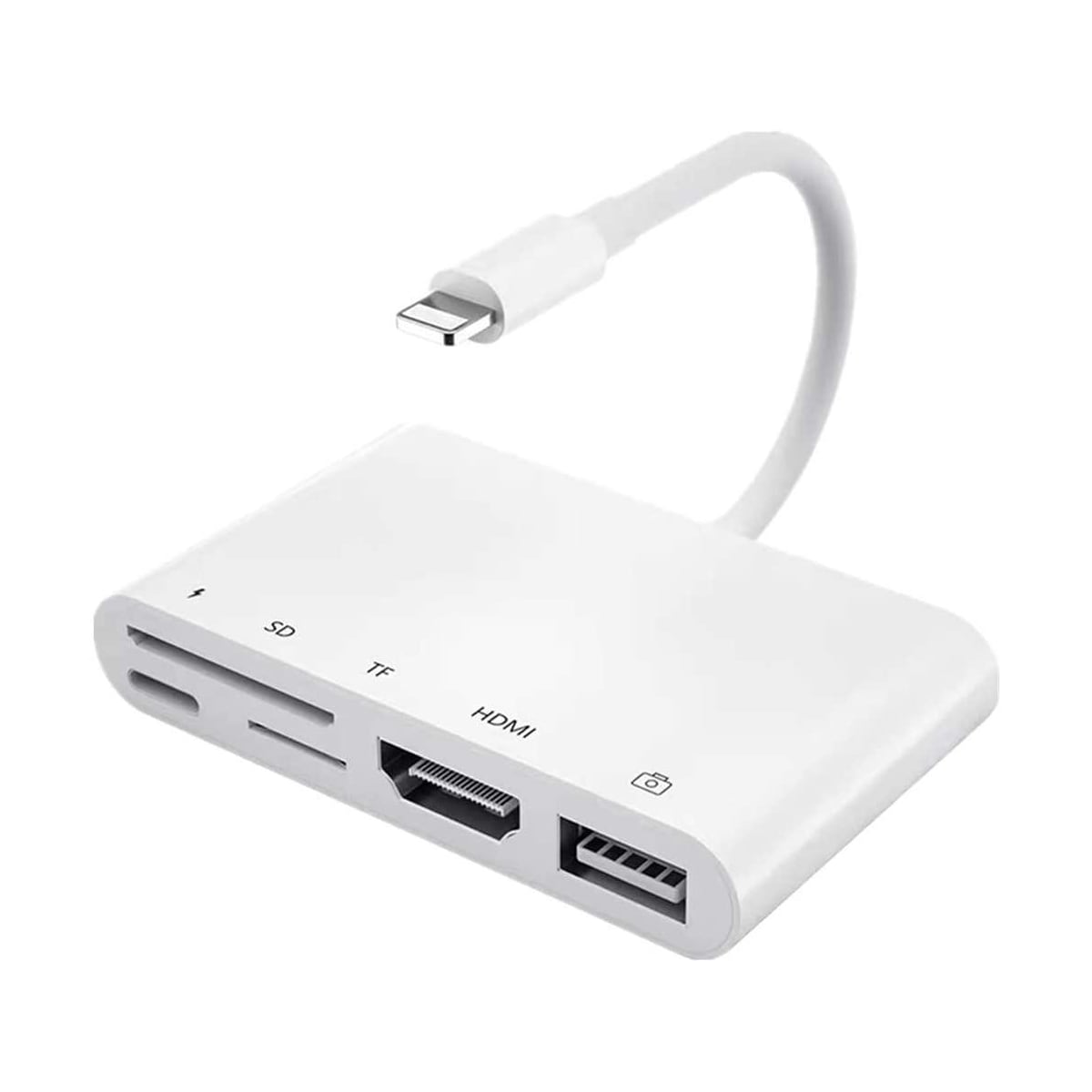 NÖRDIC Lightning Adapter 1 til 5 Ports 1xHDMI 1x USB A 3.1 1x Lightning for lading 1xtf og 1xsd kortleser