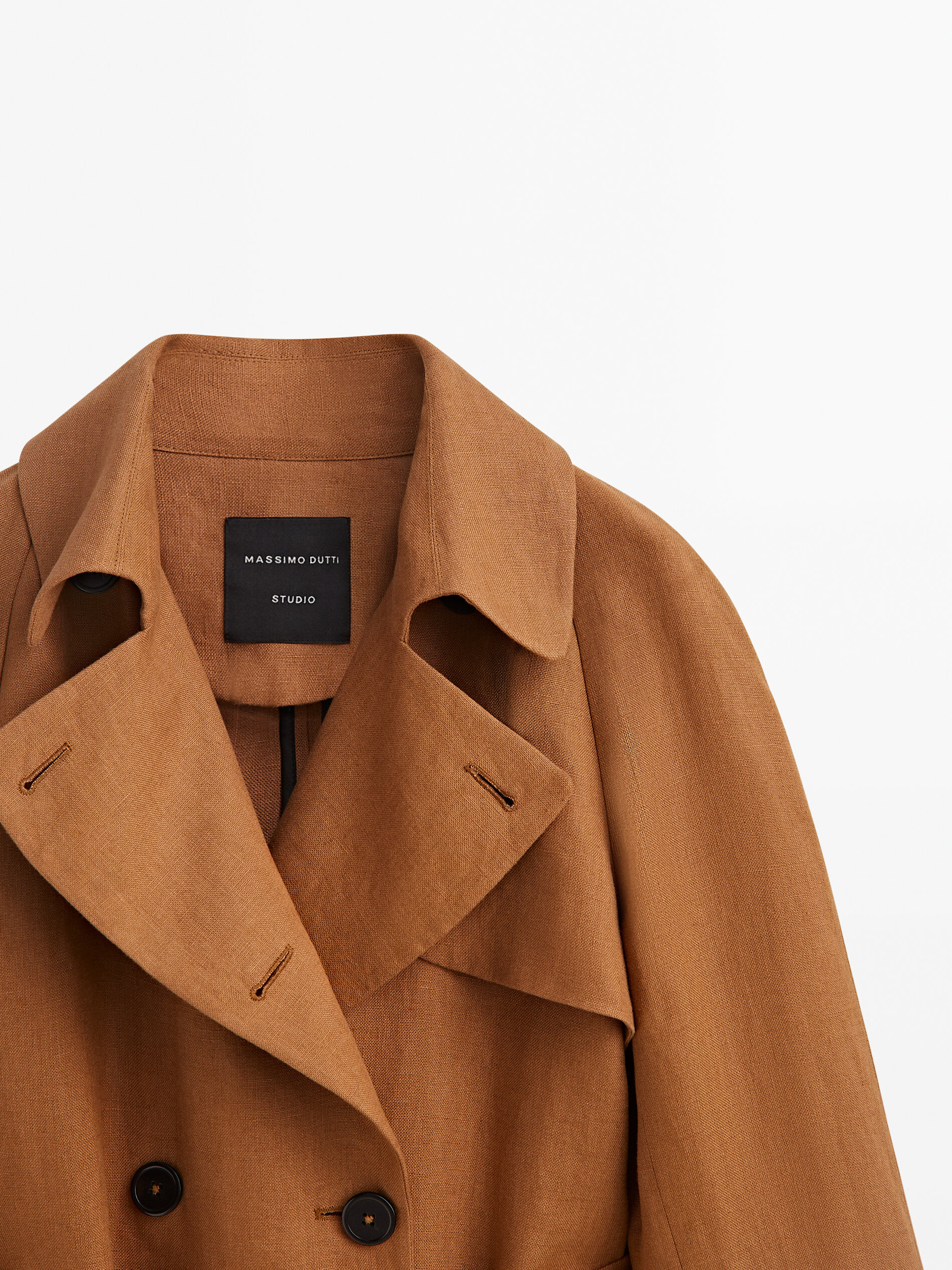 Gabardine de linho com cinto - Studio - CAMEL
