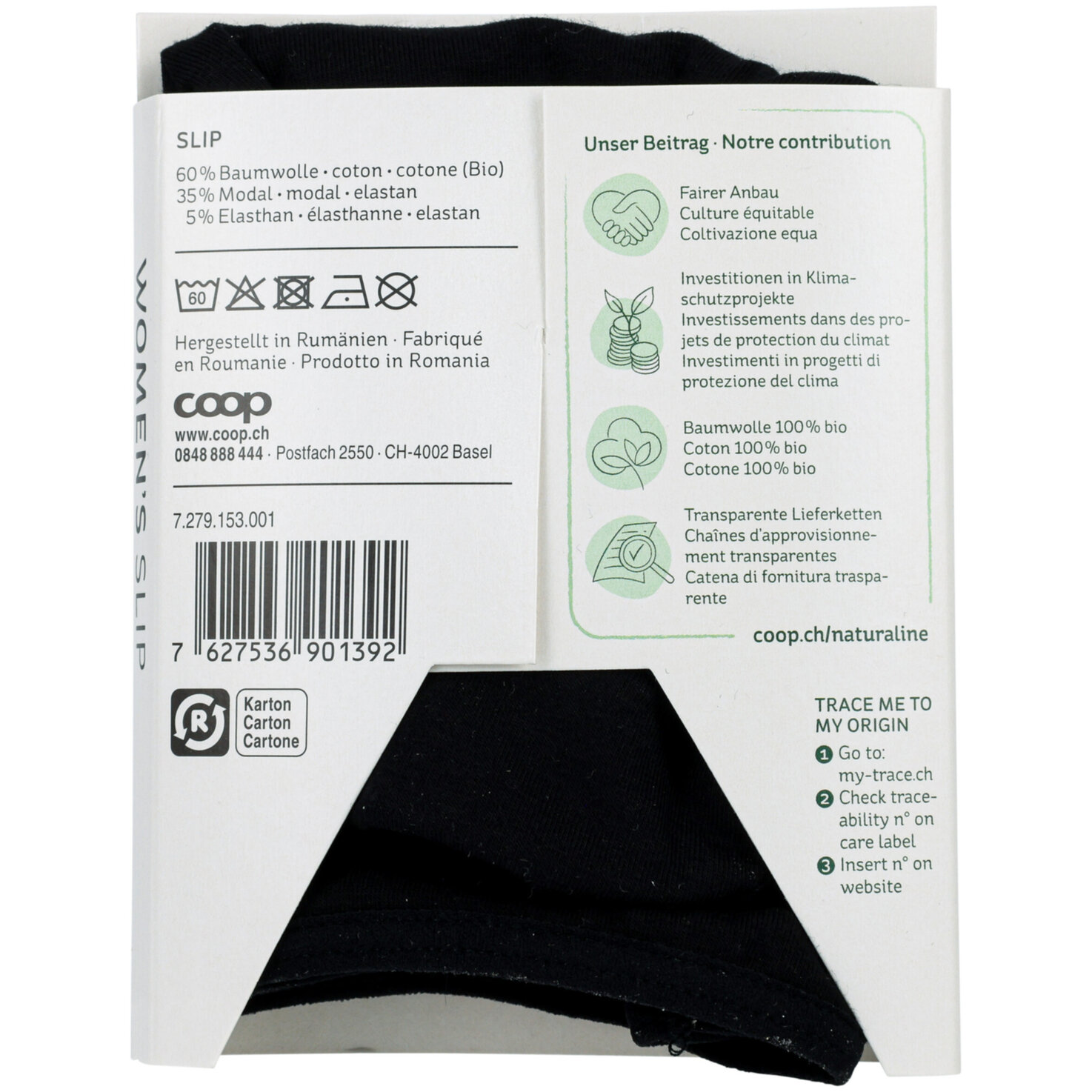 Naturaline Textil Damen Slip schwarz S