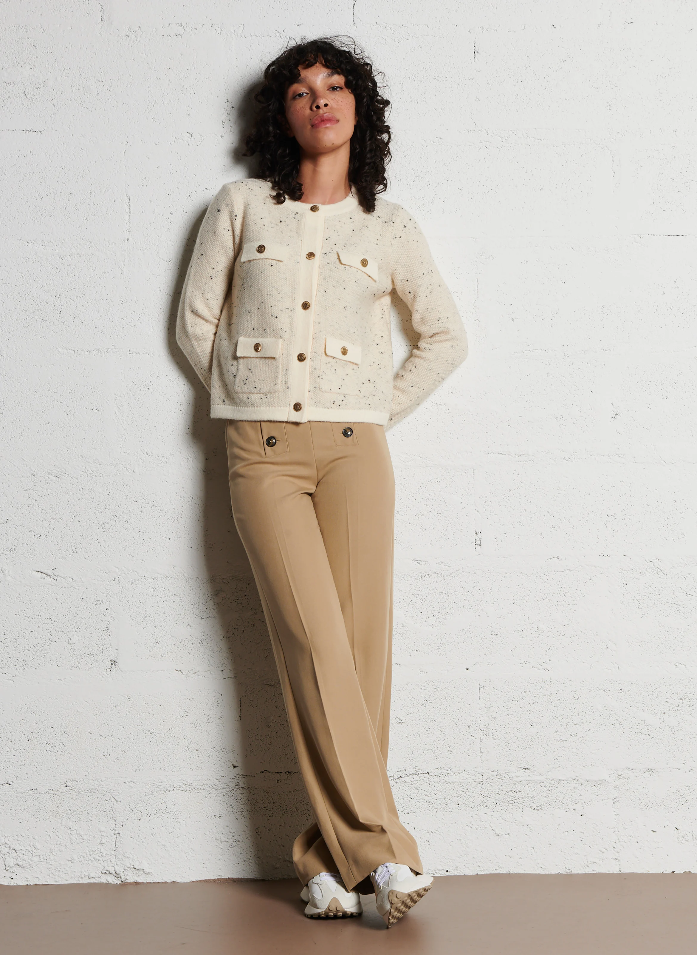 CHARLINE - Cardigan col rond droit en maille | Beige