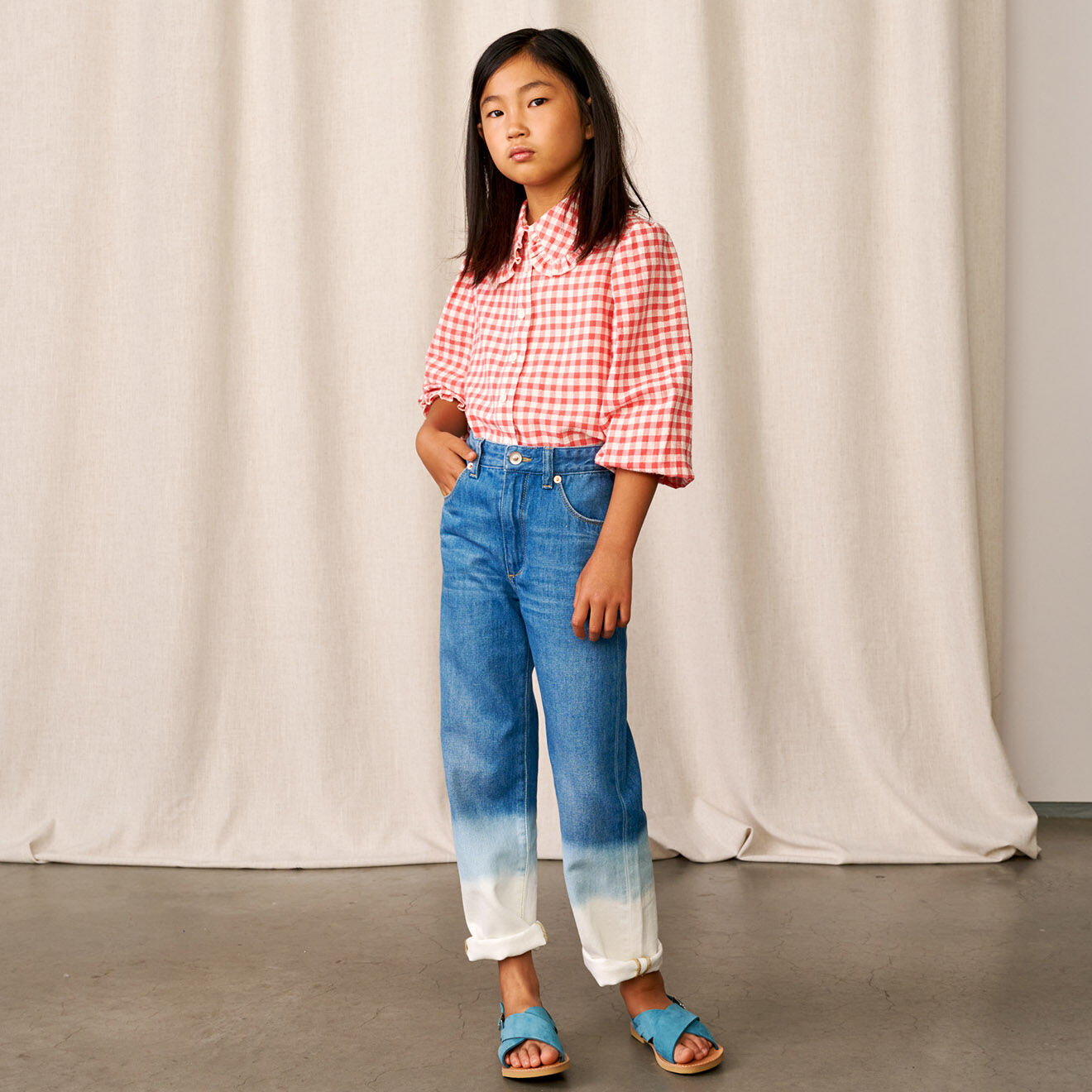 Bellerose Jean Pinata en Toile de Coton deep-dye bleu brut/blanc