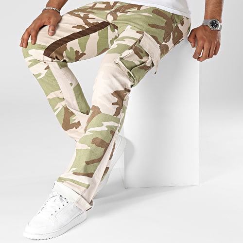 Pantalon Cargo Jean Flare Beige Vert Kaki Camouflage
