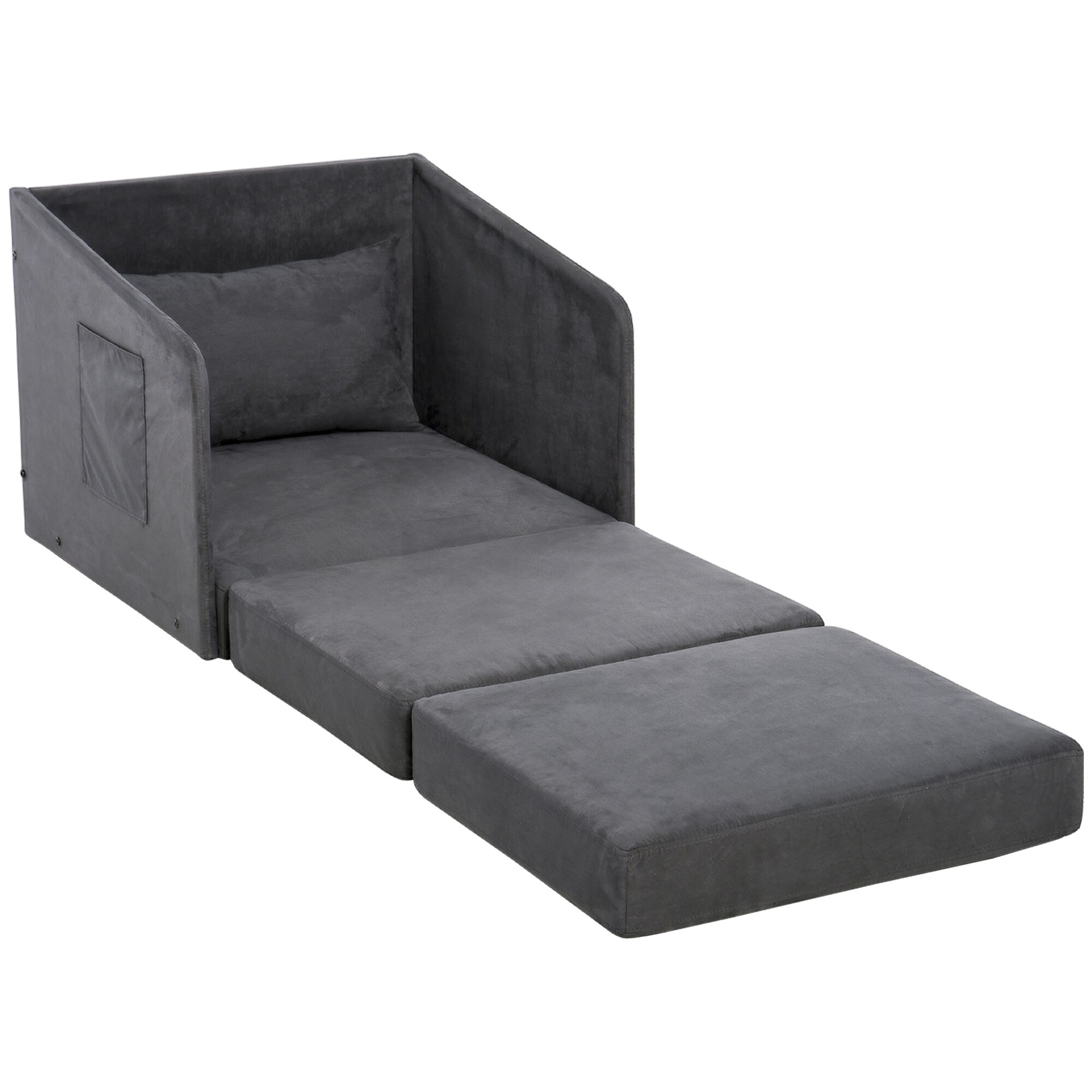 HOMCOM Klappbarer Schlafsessel mit 2 Seitentaschen grau 70 x 74 x 78 cm (BxTxH)