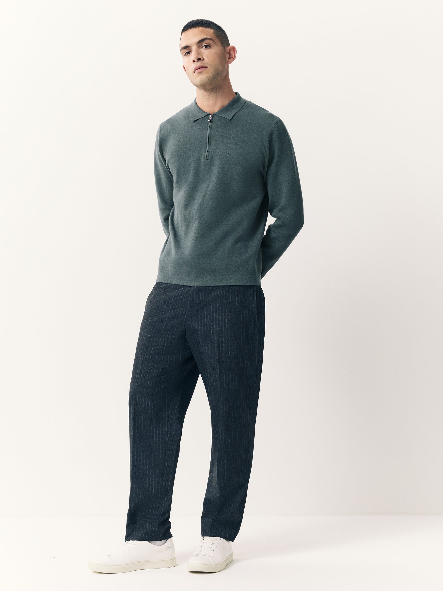 Grijs-groen - Half met rits - Regular Fit Premium Mid Weight Long Sleeve Knit Polo Shirt