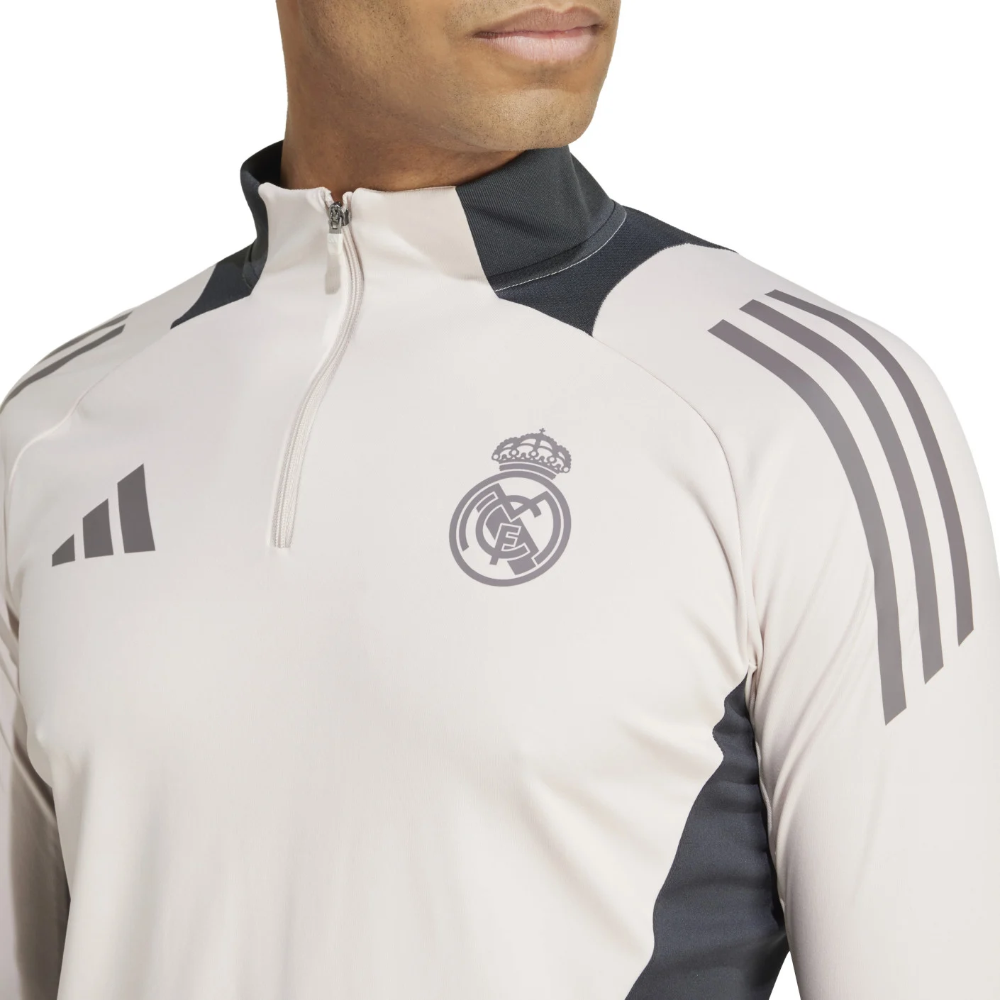 Adidas Real Madrid Trainingstrui 1/4-Zip Europees 2024-2025 Beige Donkergrijs Bruin