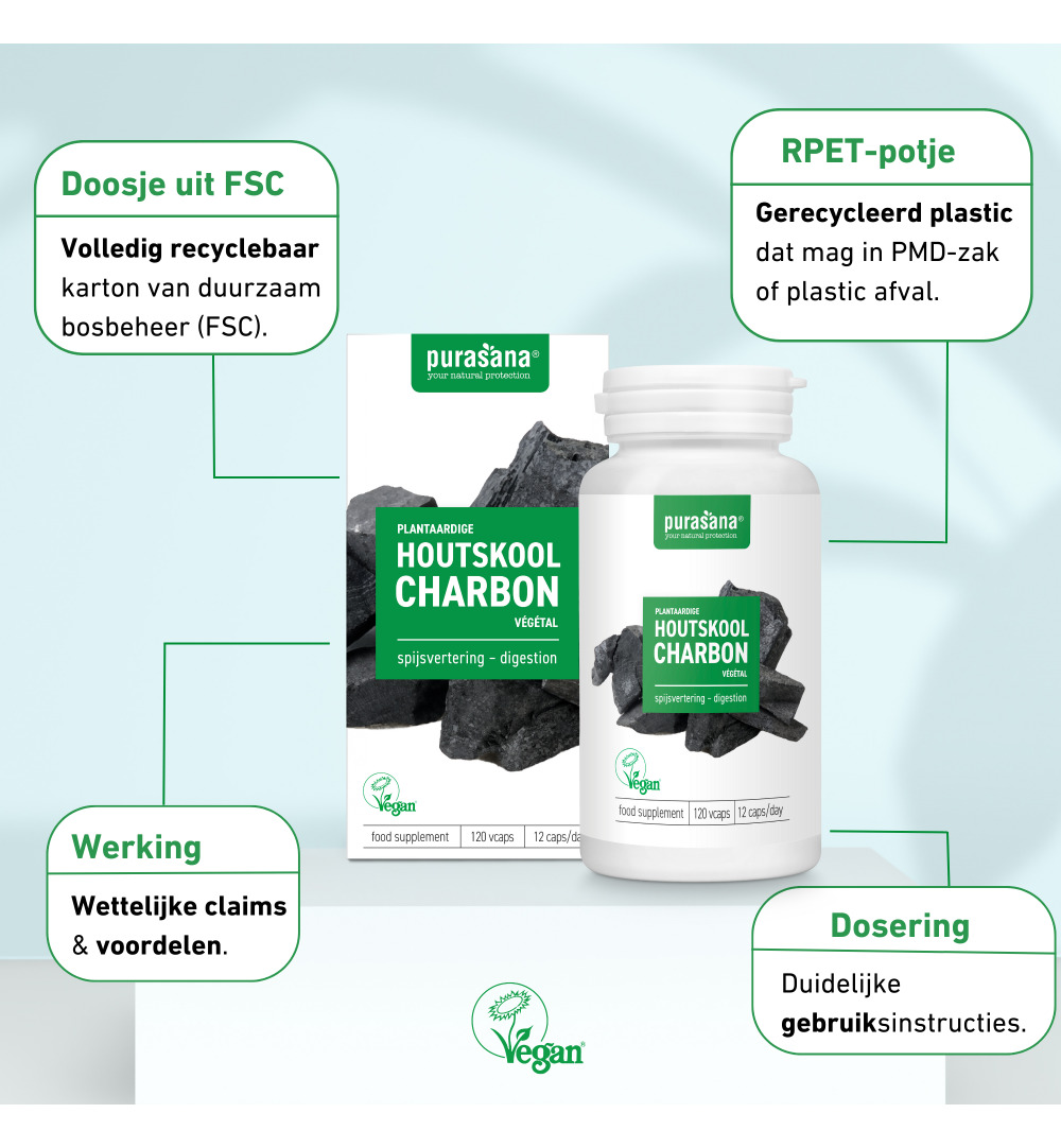 Purasana Plantaardige Houtskool/Charbon Vegetal Vegan (120 capsules)