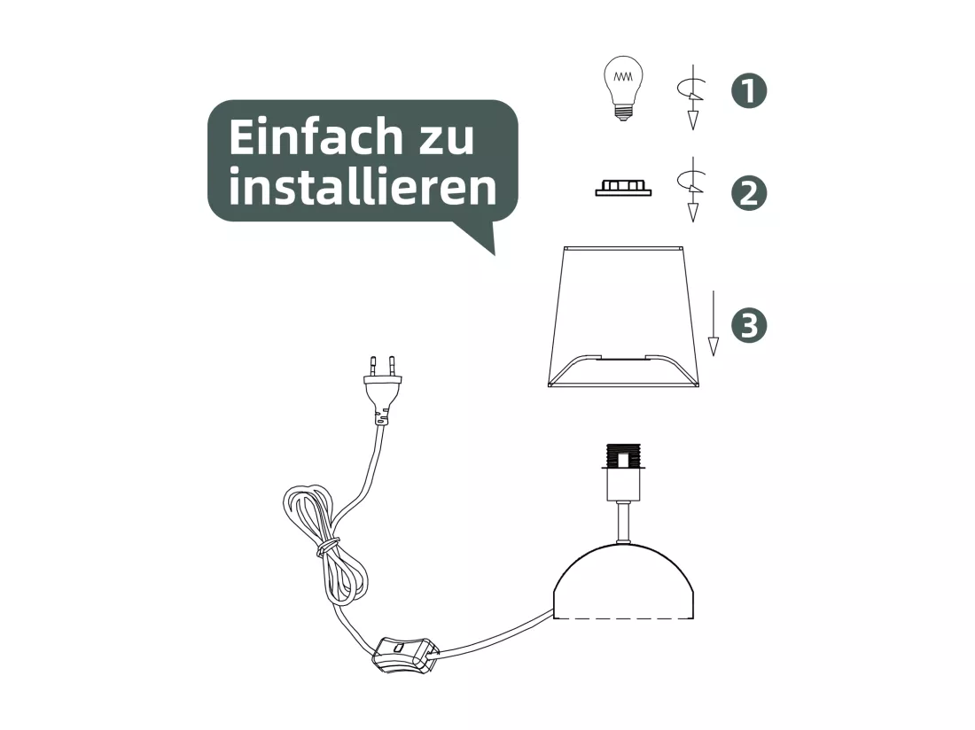 NETTLIFE Lampe de table de chevet lot de 2 avec câble noire petite tissu design moderne