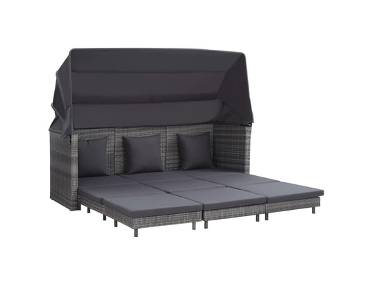 VIDAXL - Canapé-lit extensible 3 places avec toit résine tressée gris