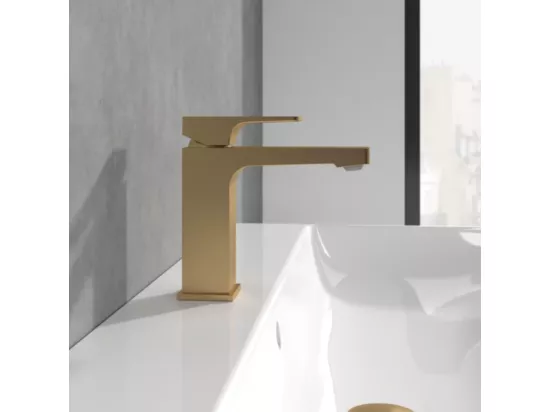 Mitigeur lavabo VILLEROY ET BOCH Architectura Square avec tirette Or brossé