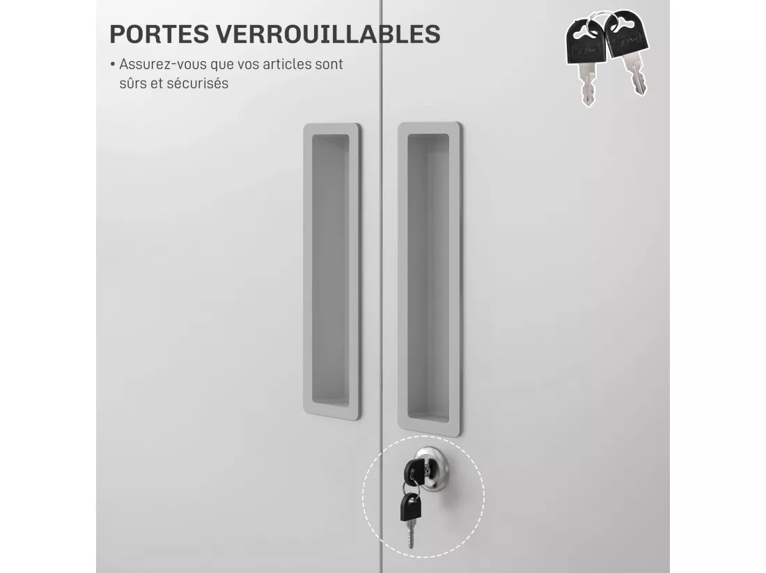 Armoire de bureau verrouillable 2 portes - 4 étagères réglables, 2 clés - acier laminé à froid blanc