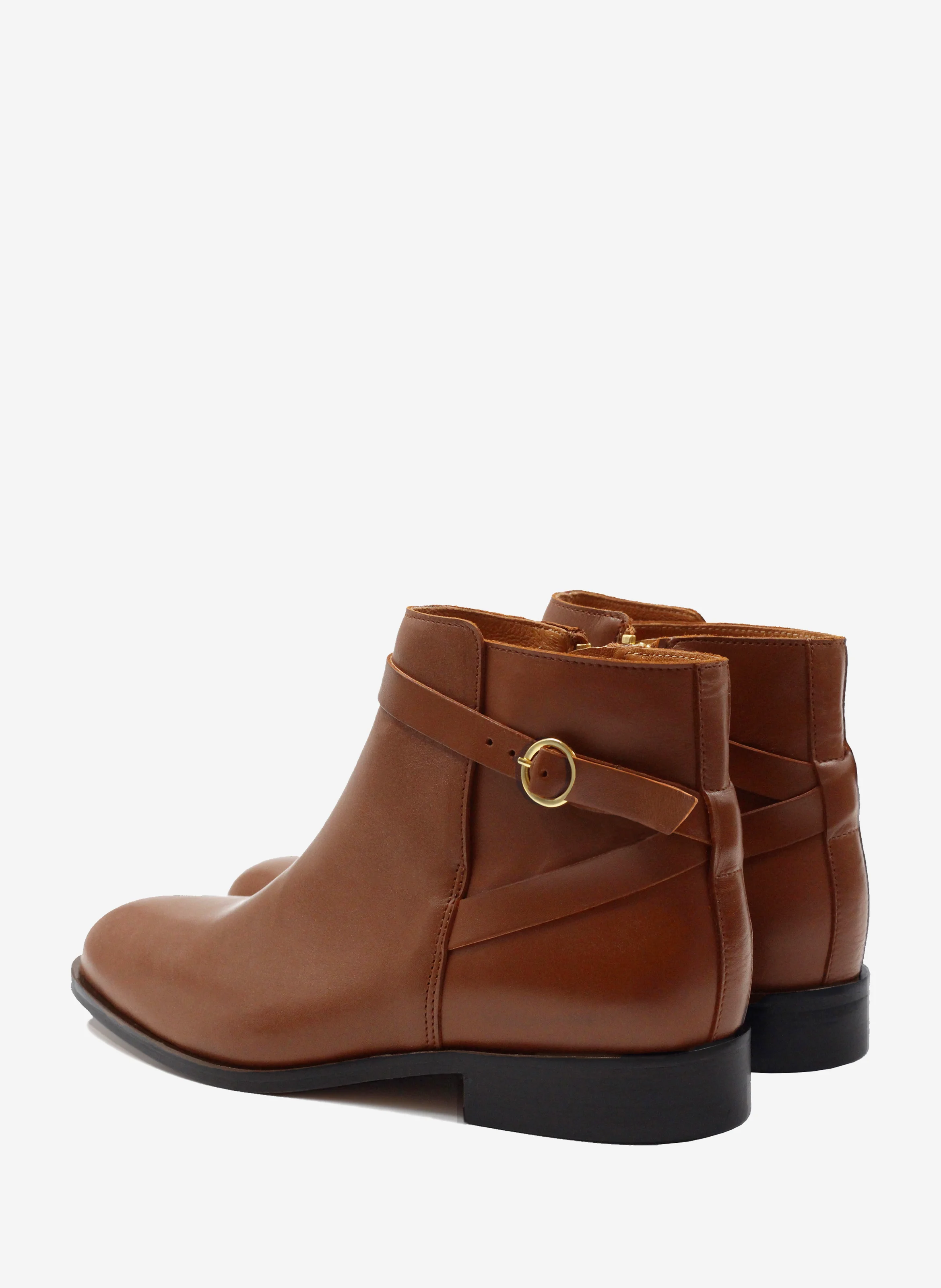 Bottines cavalières plates cuir lisse | Marron
