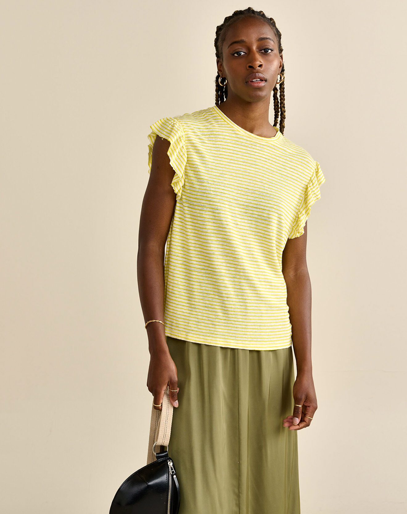 Bellerose Débardeur à volants 100% Lin Visam jaune