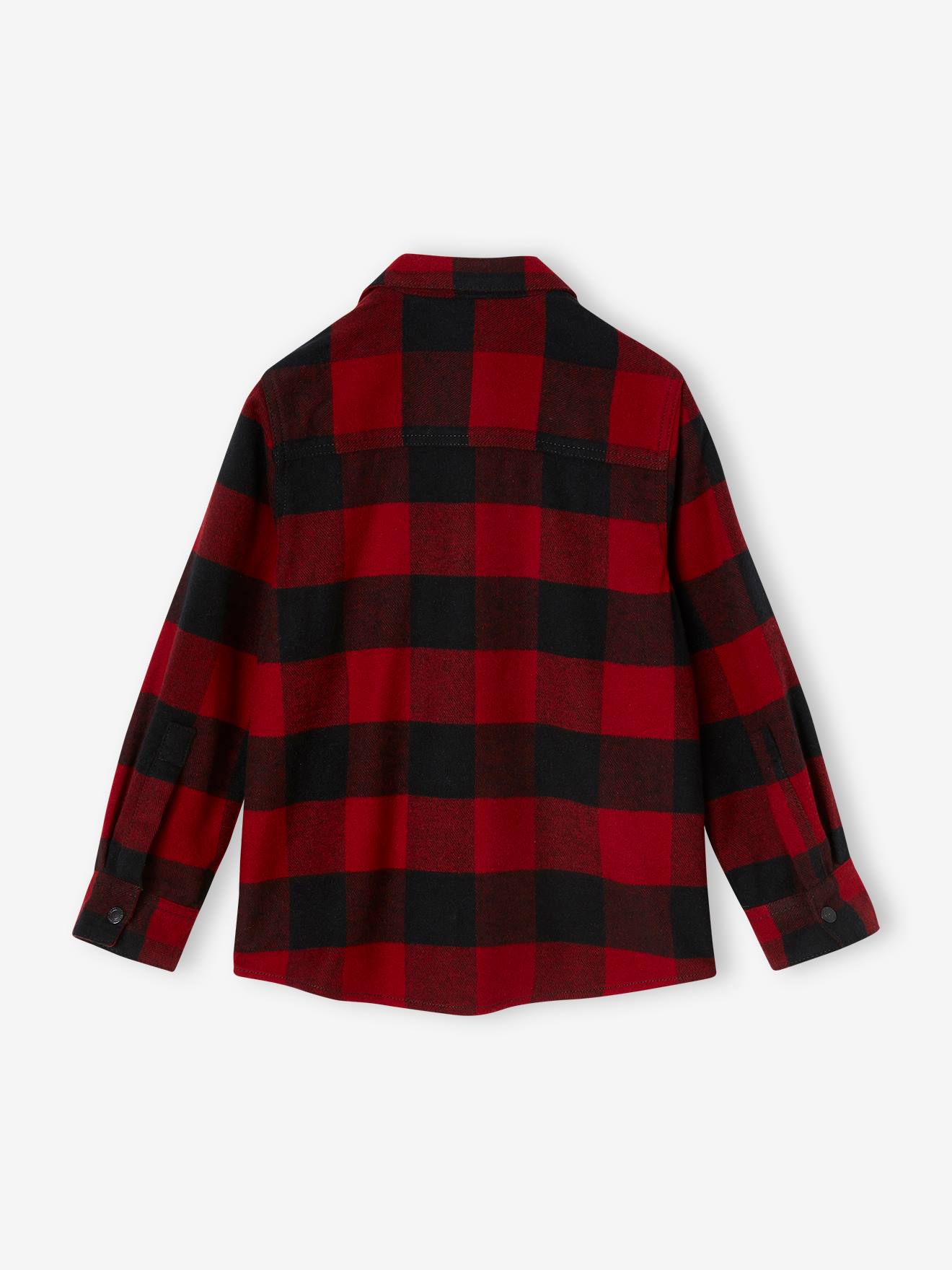 Camisa de flanela vermelha com estampa xadrez grande para meninos